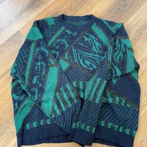 Men's Green and Black Patterned Sweater